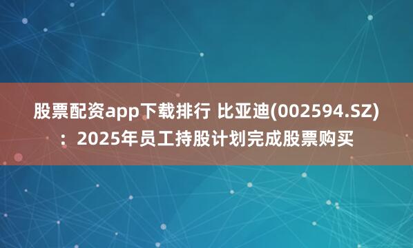 股票配资app下载排行 比亚迪(002594.SZ)：2025年员工持股计划完成股票购买